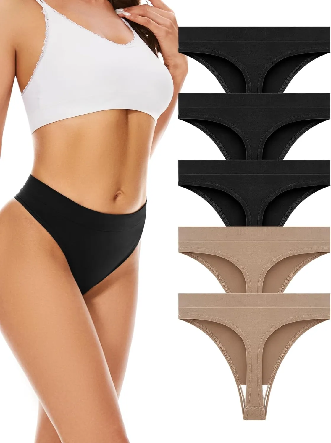 VOENXE Nahtloser String Tanga Damen,Hohe Taille Sport Unterwäsche Frauen Mehrpack mit Breitem Bund,Unsichtbarer Seamles…