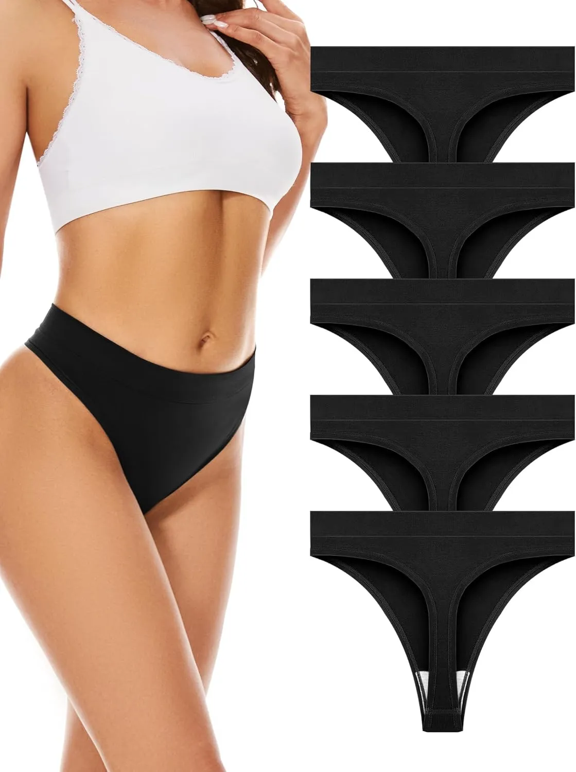 VOENXE Nahtloser String Tanga Damen,Hohe Taille Sport Unterwäsche Frauen Mehrpack mit Breitem Bund,Unsichtbarer Seamles…
