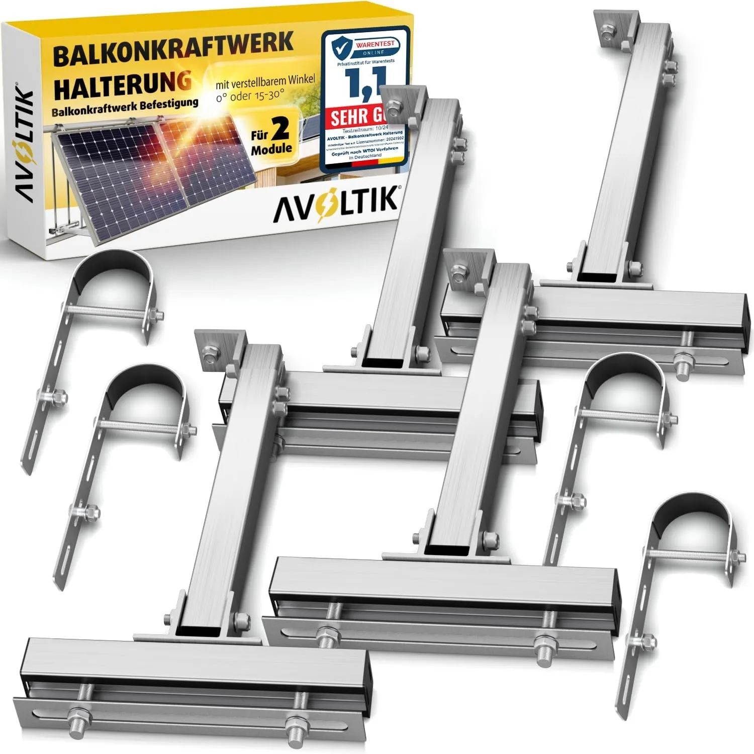 Avoltik 2x Balkonkraftwerk Halterung Balkon Geländer für alle Solarpanel-Größen I Solarmodul Halterung aus robustem Alu…