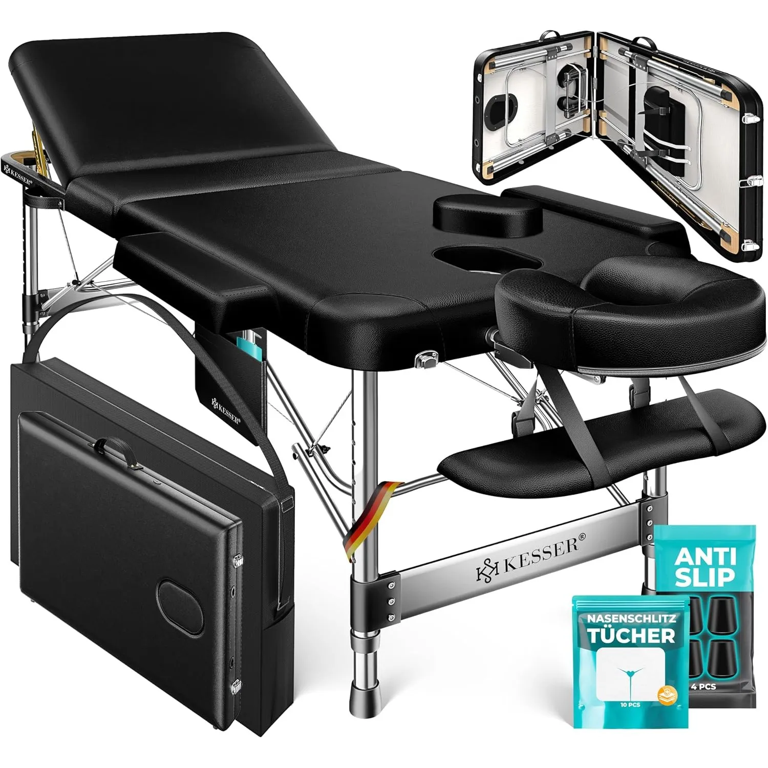 KESSER® Massageliege 3 Zonen bis 250kg, Massagetisch klappbar, verstellbar, tragbarer Koffer, Kosmetikliege, Therapieli…