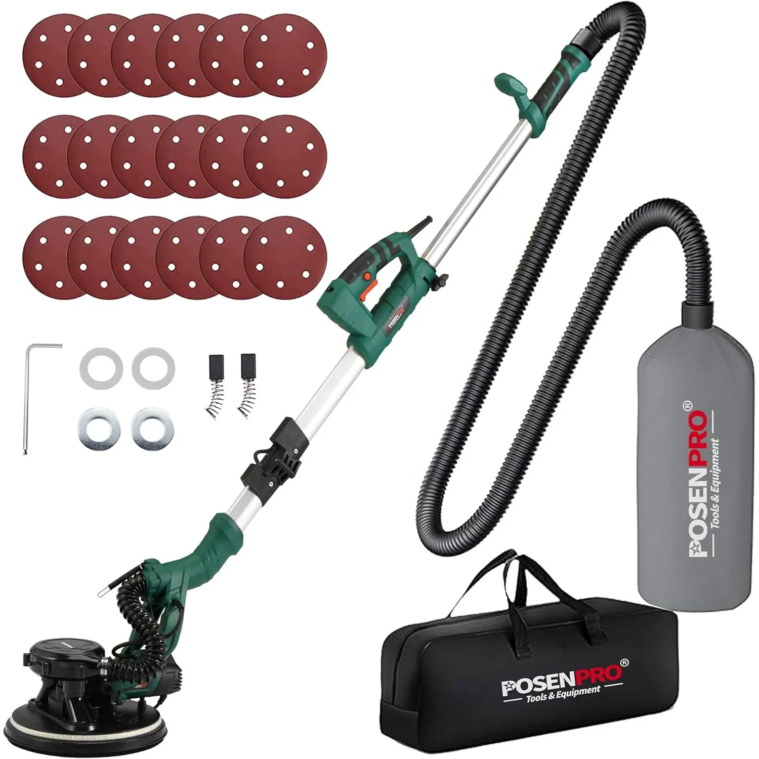 POSENPRO Trockenbauschleifer, Wand & Deckenschleifer, 810W Wandschleifer mit LED und Teleskopstiel, 215mm Schleifsch, F…