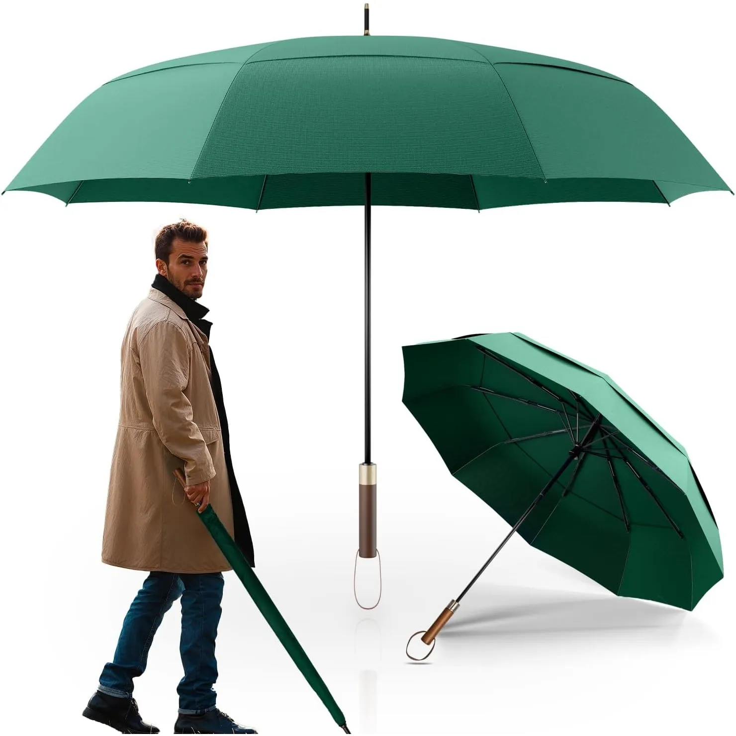 LOGAN & BARNES Stockschirm sturmfest [Ø120 cm] mit hochwertigem Echtholzgriff - XXL Regenschirm für 2 Personen - Regens…