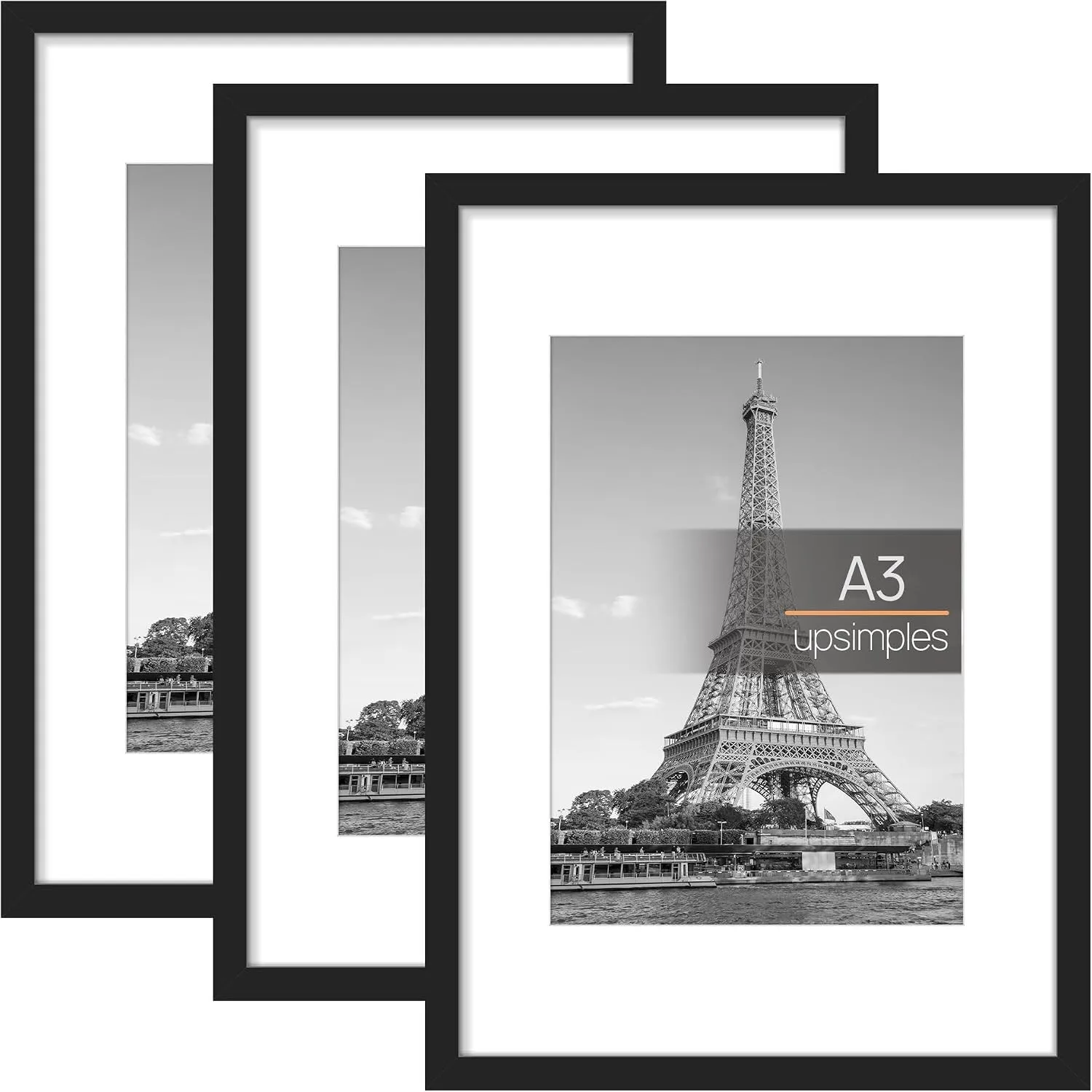 upsimples 3 Pack Bilderrahmen A3 Schwarz, Picture Frame für Kunstwerke