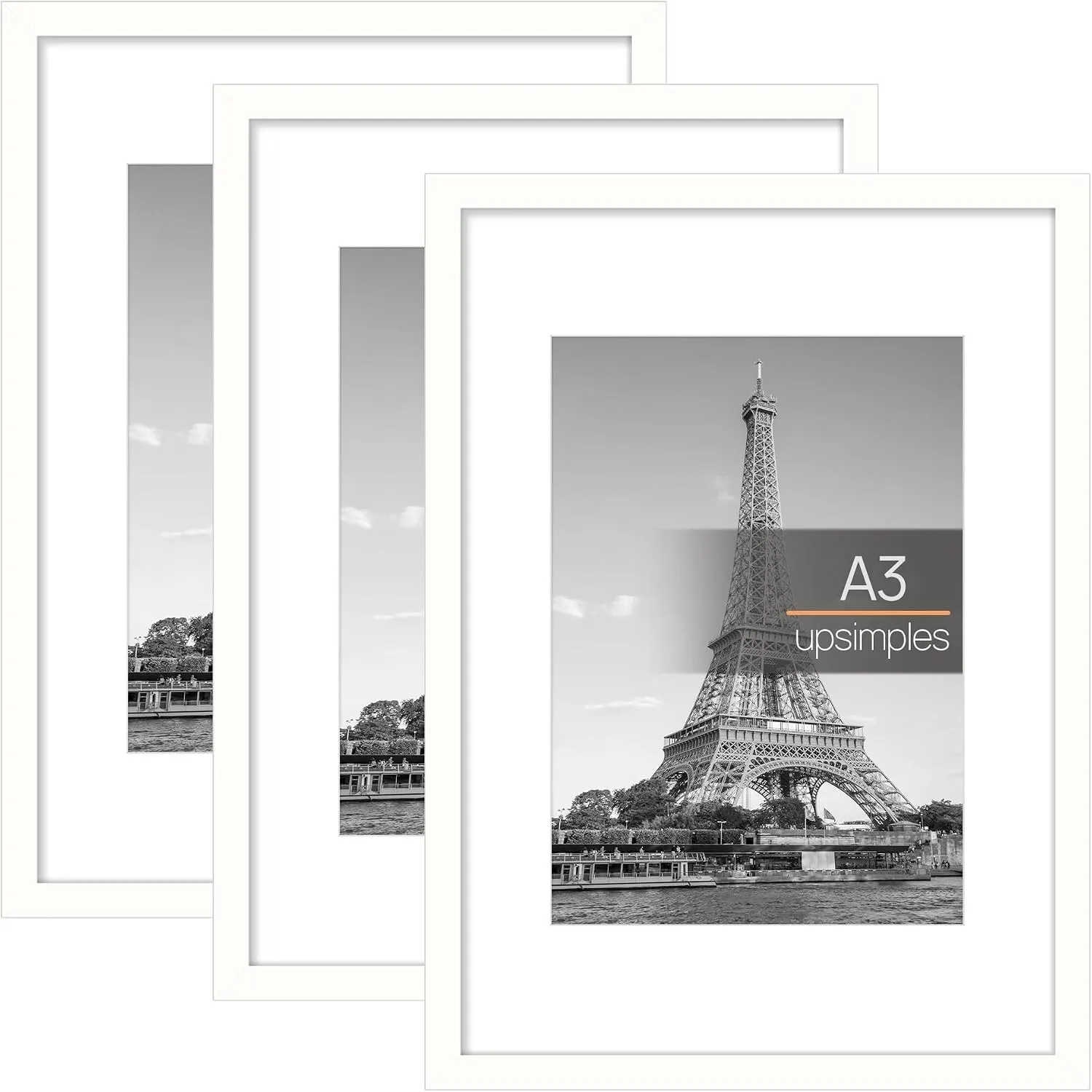 upsimples 3 Pack Bilderrahmen A3 Weiß, Picture Frame für Kunstwerke