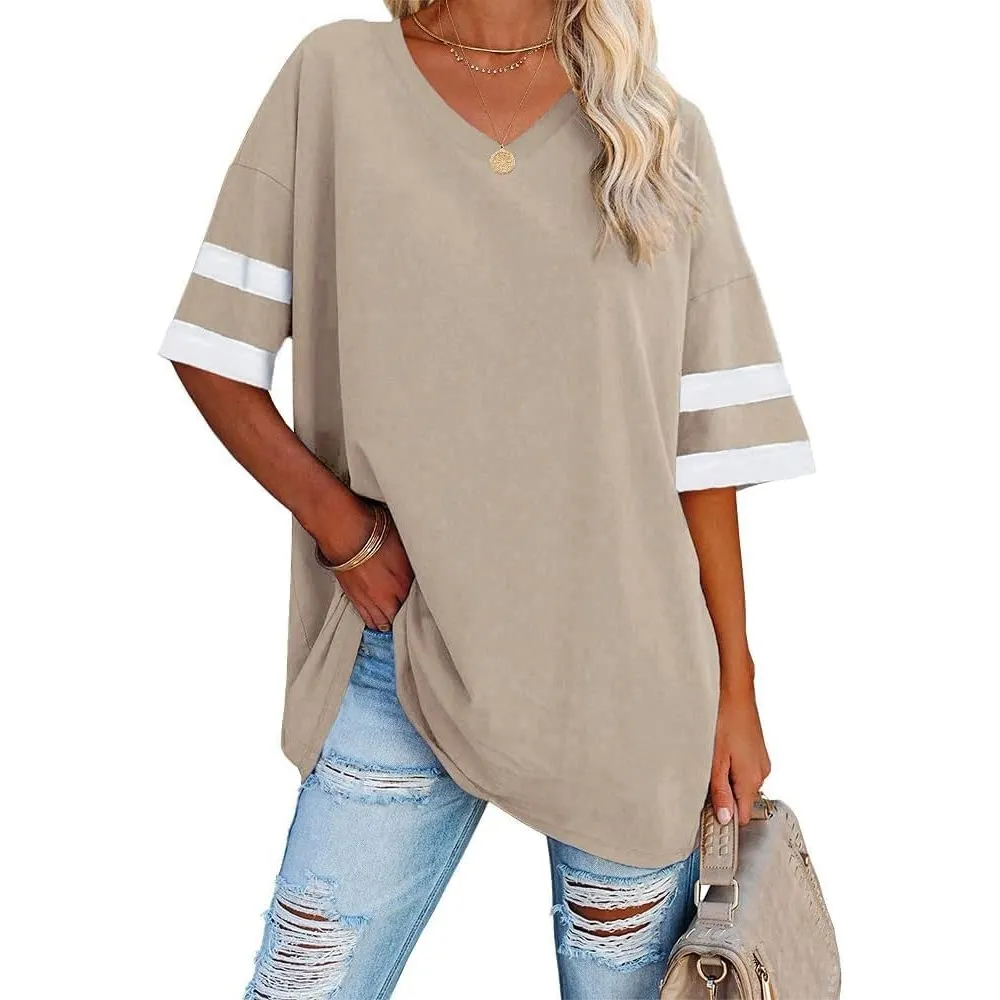 Ebifin Damen T Shirt Oversize Oberteile V-Ausschnitt