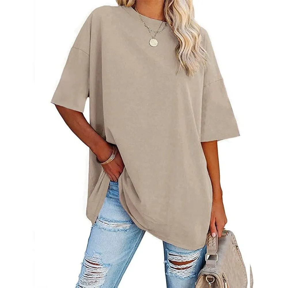 Ebifin Damen Tshirt Oversize Oberteile Rundhals | Longshirt,Tunika,Sommershirt,Sport,Basic,Baumwolle Top,Lang Bluse,Loo…
