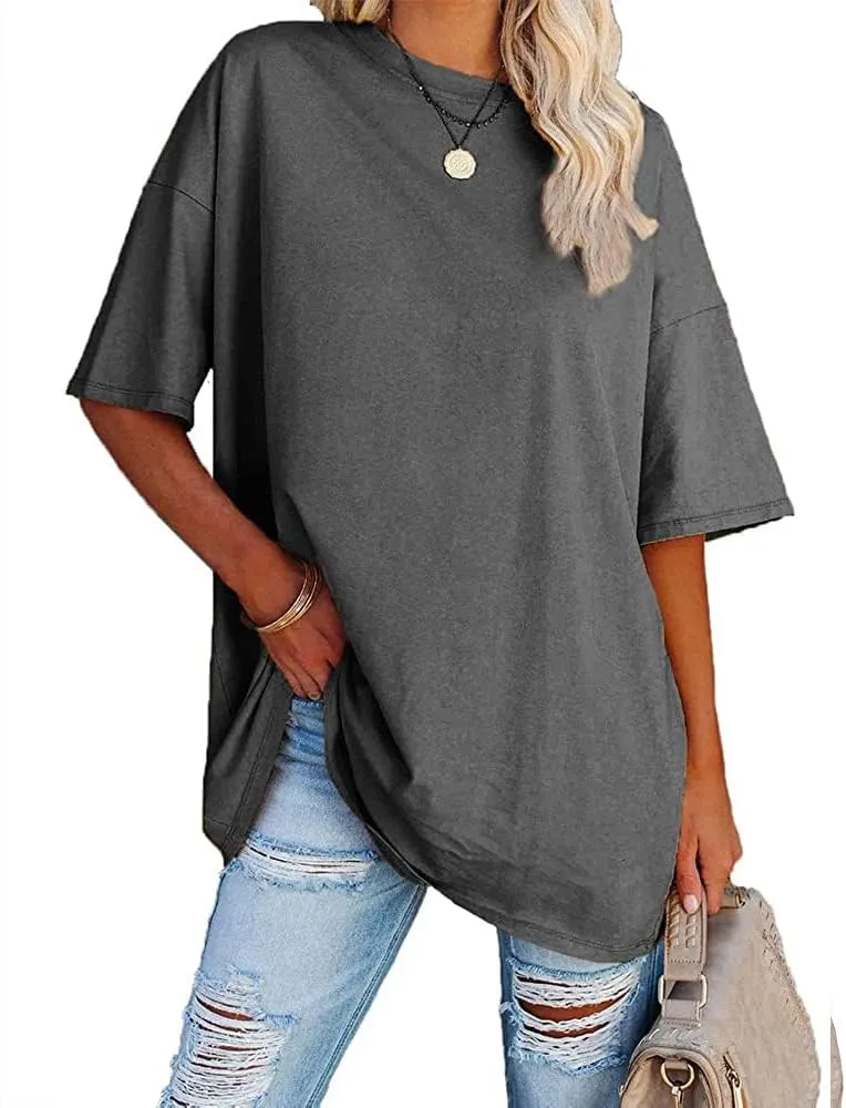 Ebifin Women's Oversize T-Shirt Crew Neck Short-Sleeve Tops, Casual Loose Basic Summer Tee Shirts, Blouse