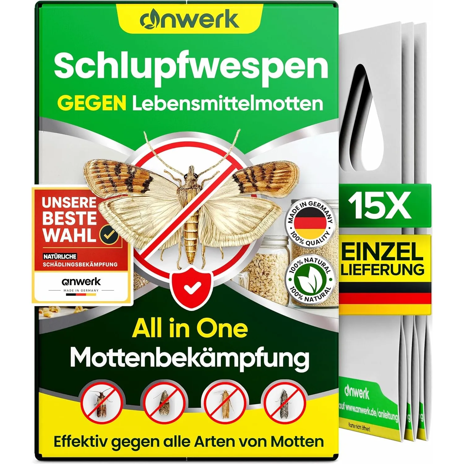 anwerk® Schlupfwespen gegen Lebensmittelmotten - 15 Karten à 1 Lieferung - Effektiv Lebensmittel Motten bekämpfen - Alt…