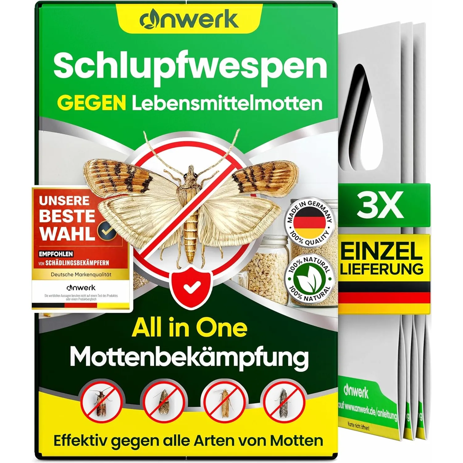 anwerk® Schlupfwespen gegen Lebensmittelmotten - 3 Karten à 1 Lieferung - Effektiv Lebensmittel Motten bekämpfen - Alte…