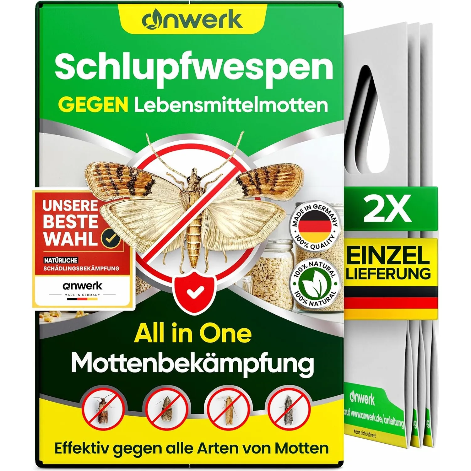 anwerk® Schlupfwespen gegen Lebensmittelmotten - 2 Karten à 1 Lieferung - Effektiv Lebensmittel Motten bekämpfen - Alte…