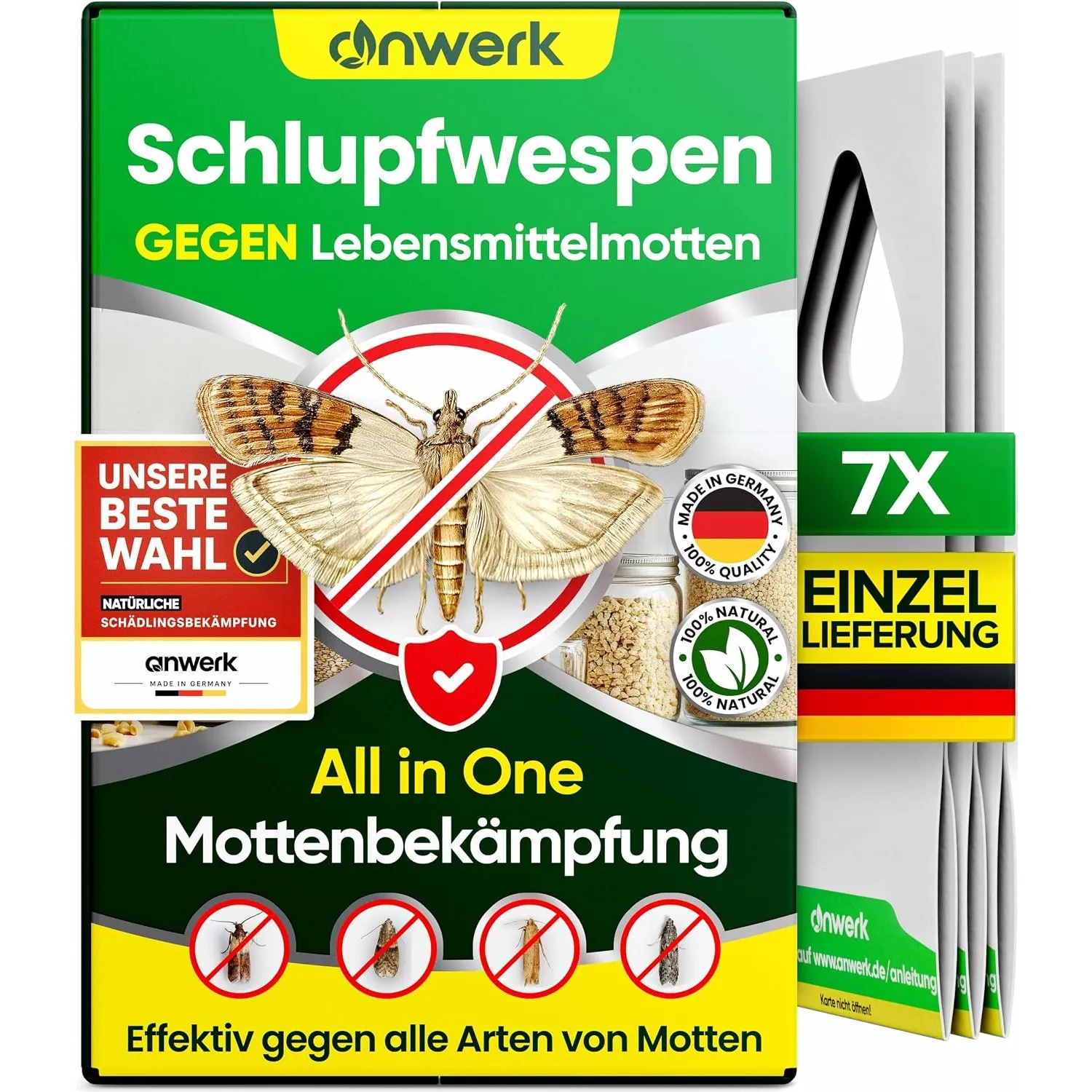 anwerk® Schlupfwespen gegen Lebensmittelmotten - 7 Karten à 1 Lieferung - Effektiv Lebensmittel Motten bekämpfen - Alte…