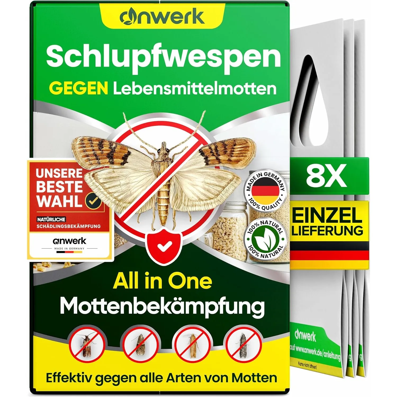 anwerk® Schlupfwespen gegen Lebensmittelmotten - 8 Karten à 1 Lieferung - Effektiv Lebensmittel Motten bekämpfen - Alte…