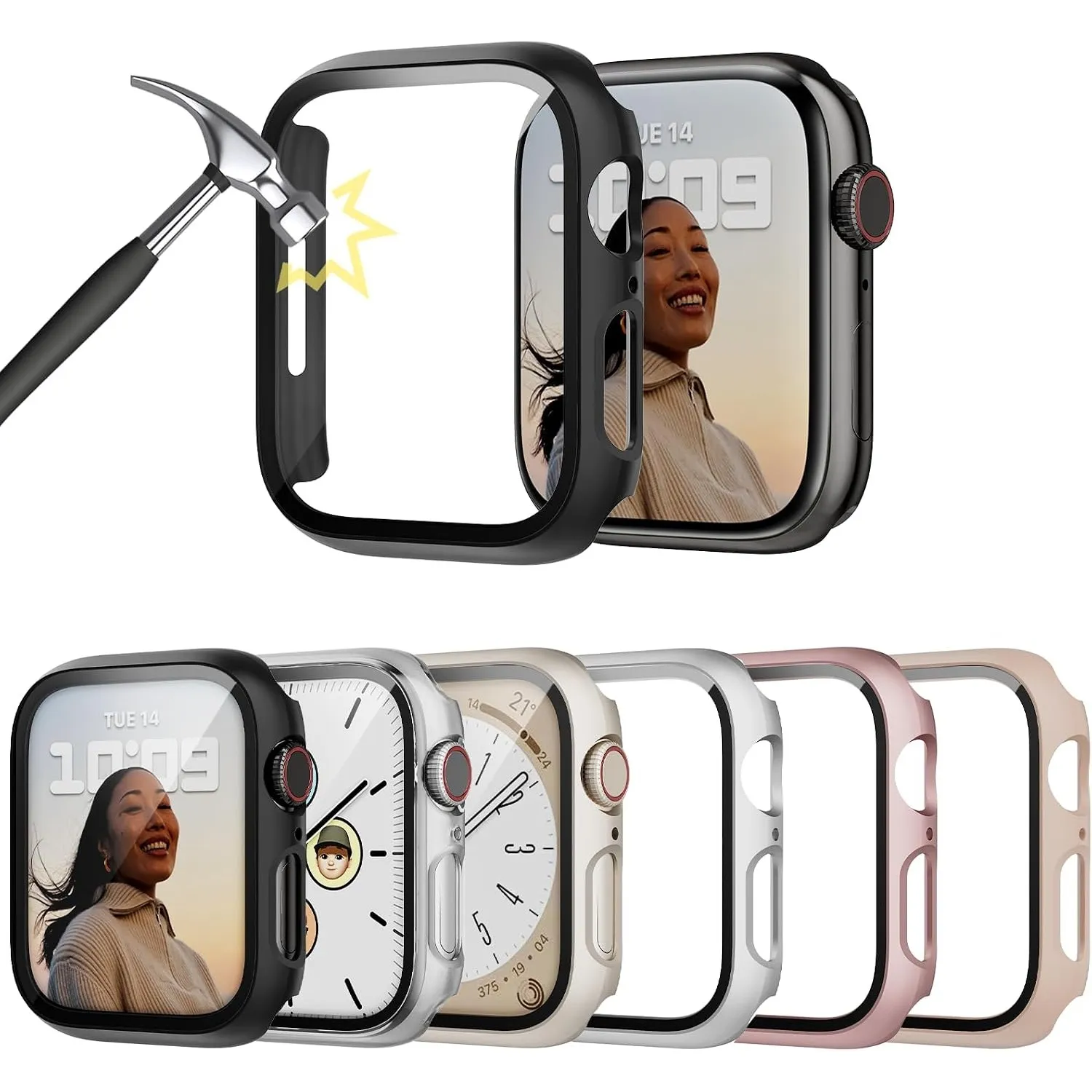Lovmunia 6-Stück Hard Gehäuse mit Displayschutzfolie Kompatibel mit Apple Watch Series 9/8/7 41mm, Rundum PC Ultradünne…