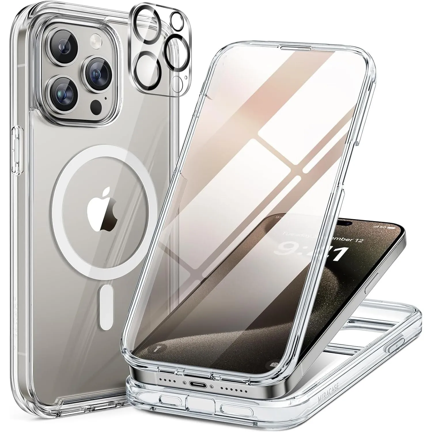 miracase Vollschutzhülle für iPhone 15 Pro, Magsafe, Klar