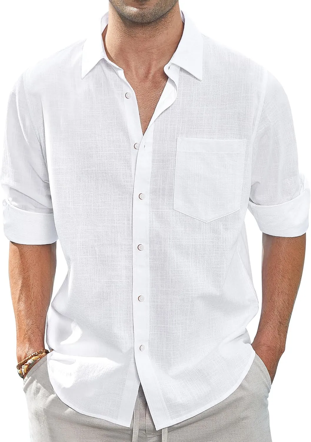 J.VER Linen Shirt Men's Shirt Long Sleeve Shirt Regular Fit Beach Shirt Cotton Business Linen Shirt Summer Casual Shirt…