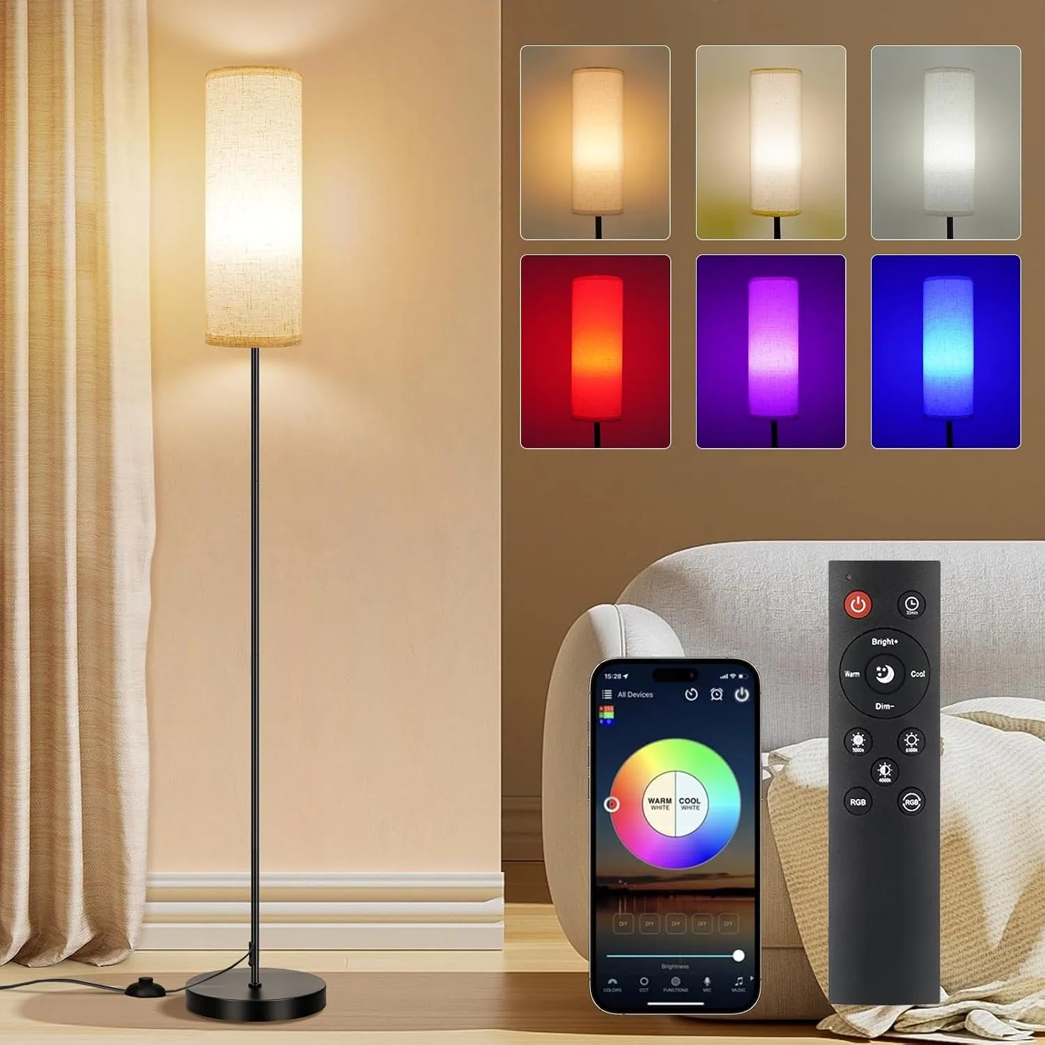 FRIDEKO HOME Stehlampe Wohnzimmer Modern RGB Dimmbar Smart Standleuchte