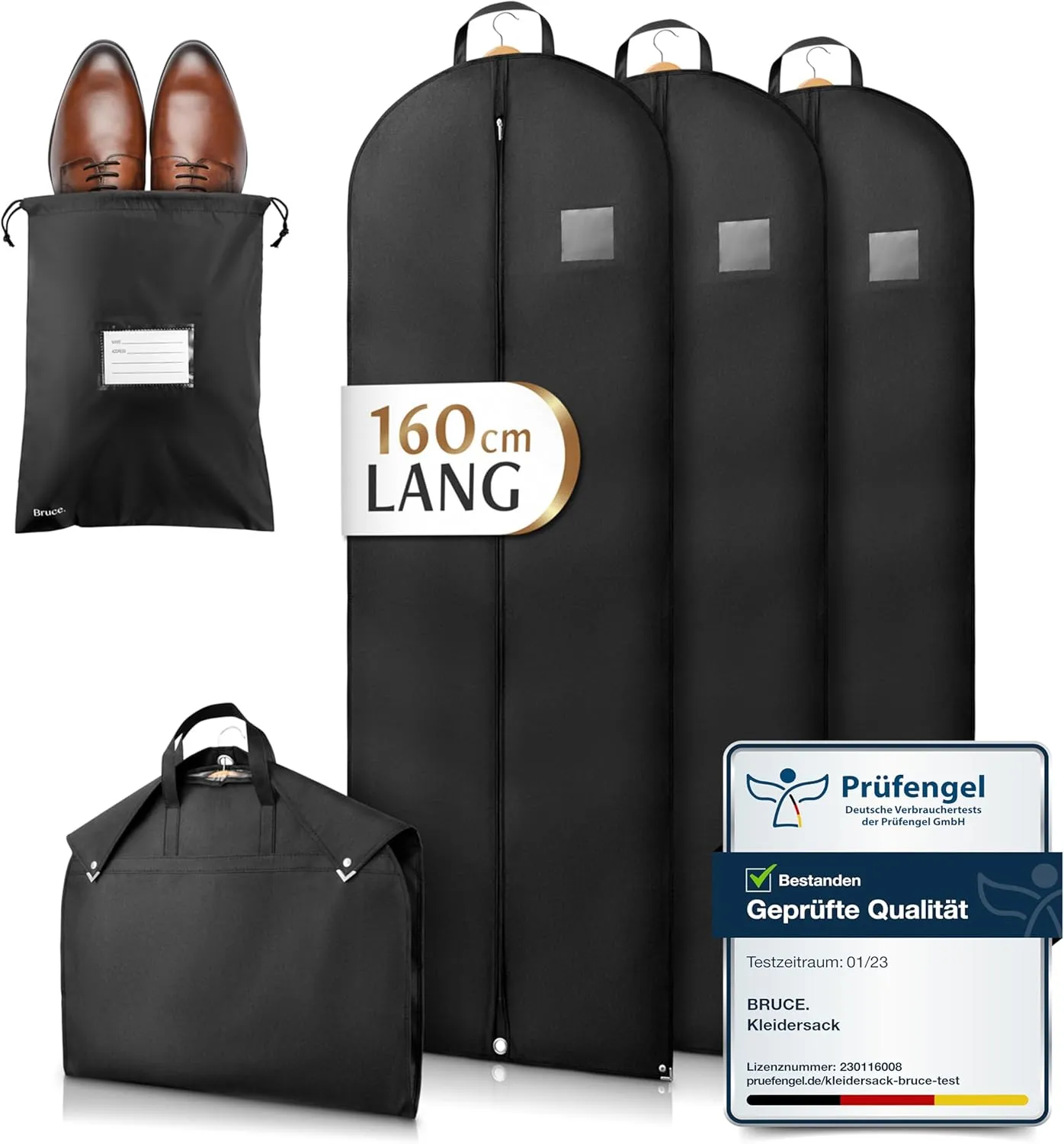 Bruce. 3 x Garment Bags Long 160 x 60 cm Including 1 x Shoe Bag - 120 GSM Premium Garment Cover for Evening Dress, Robe…
