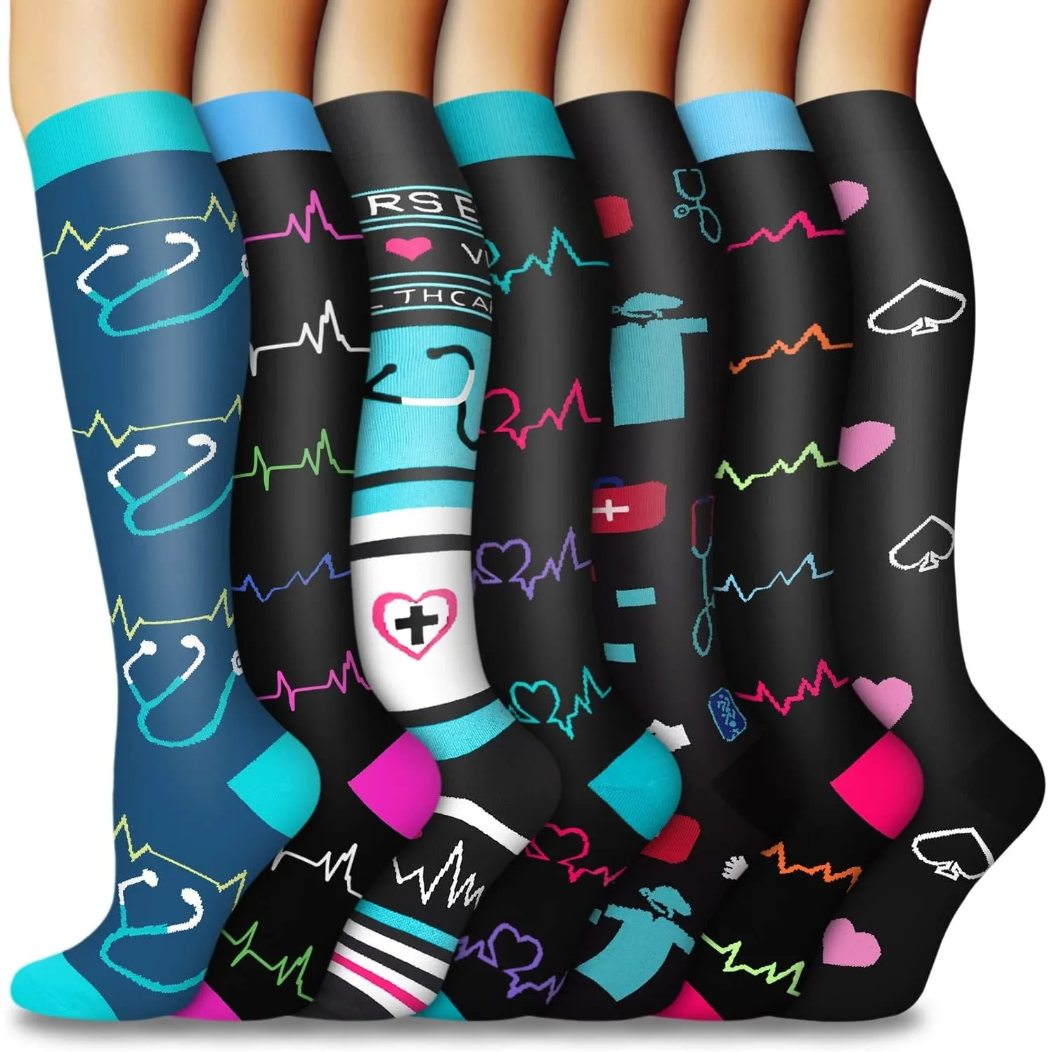 ACTINPUT Kompressionsstrümpfe Damen und Herren,7 Paar Kniestrümpfe Stützstrümpfe kompressionssocken Compression Socks L…