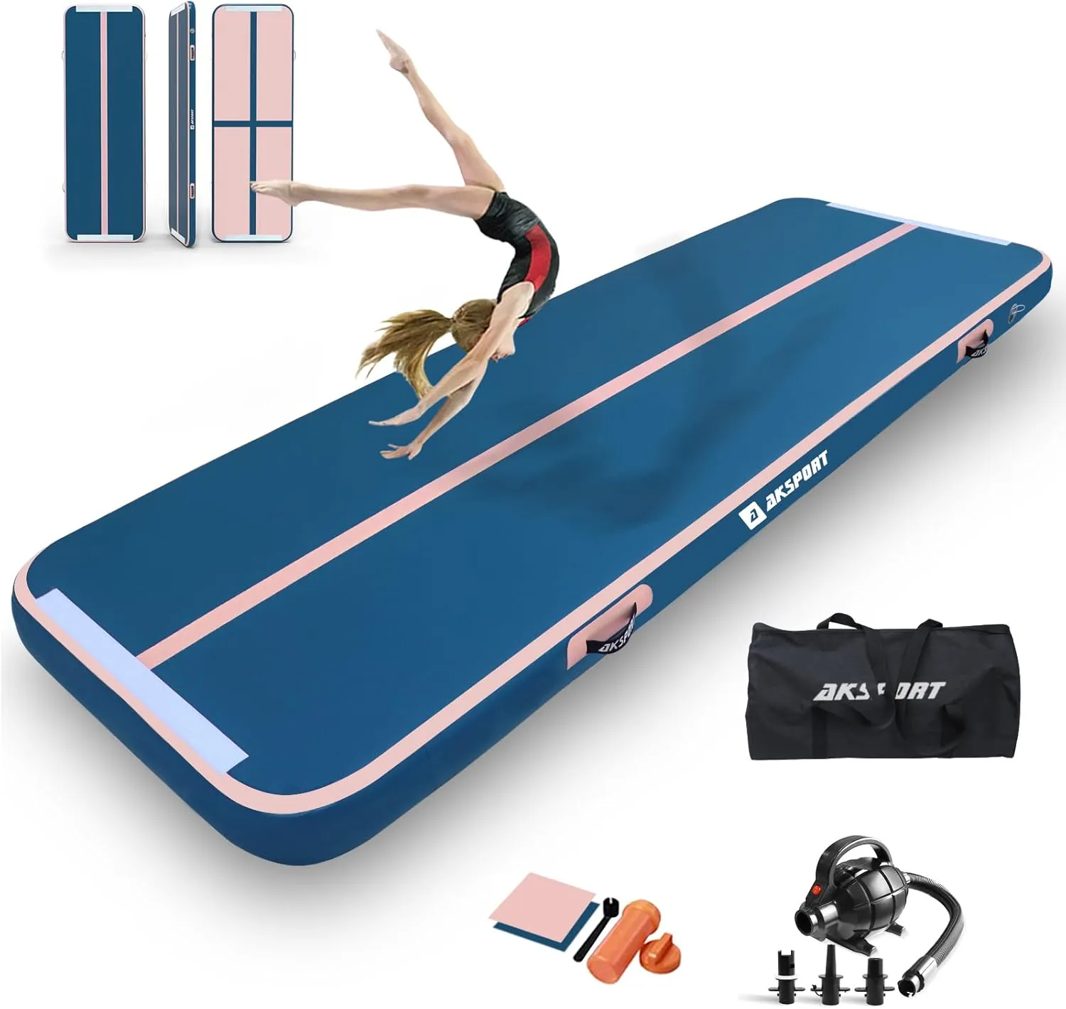 AKSPORT Air Matte Track Tumbling Matte,3/4/5/6m Aufblasbar Gymnastikmatte Turnmatte Tumbling Matten 10/20cm hoch mit Lu…