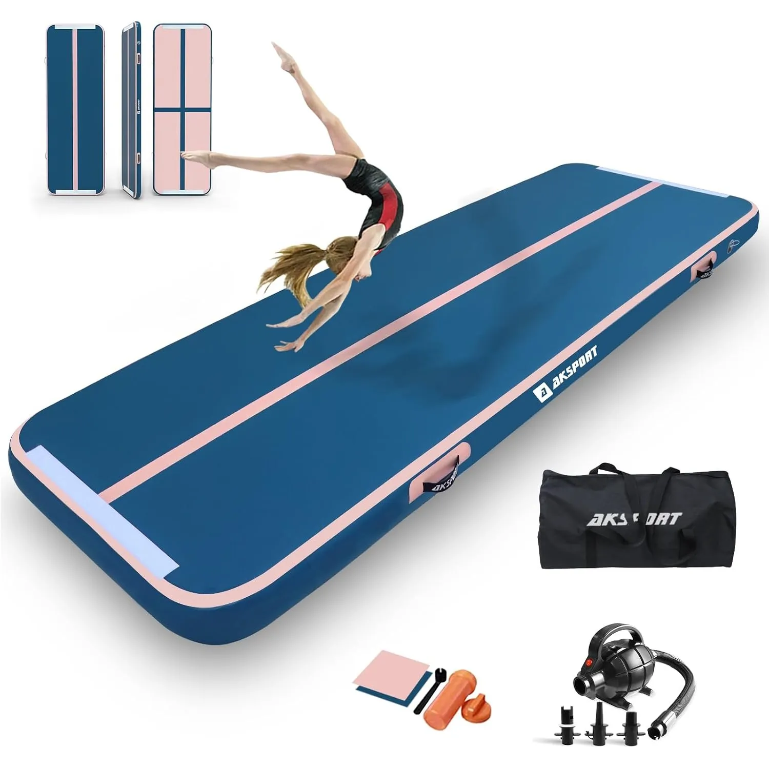 AKSPORT Air Matte Track Tumbling Matte,3/4/5/6m Aufblasbar Gymnastikmatte Turnmatte Tumbling Matten 10/20cm hoch mit Lu…