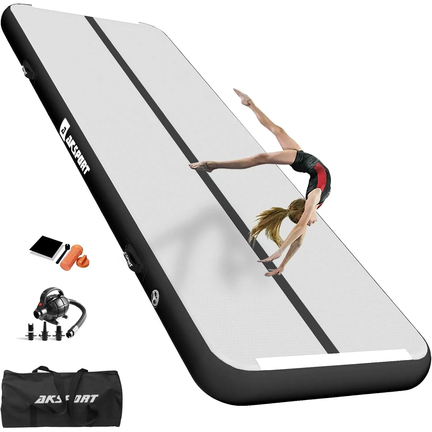 AKSPORT Air Matte Track Tumbling Matte,3/4/5/6m Aufblasbar Gymnastikmatte Turnmatte Tumbling Matten 10/20cm hoch mit Lu…