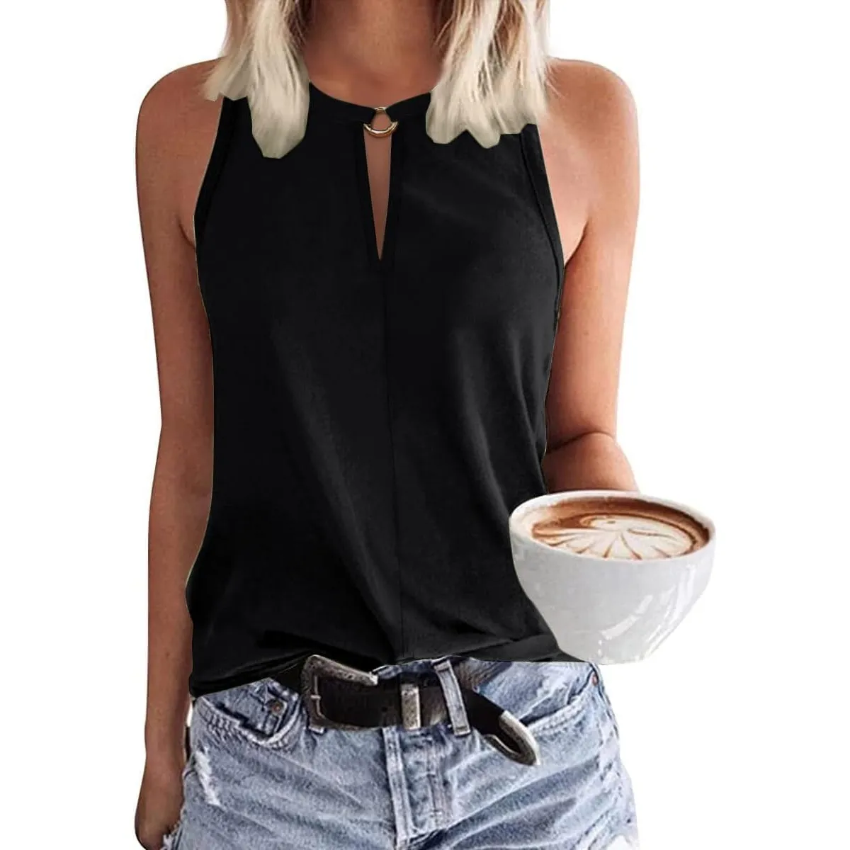Tanmolo Tops Damen Tank Top Sommer Oberteile Neckholder | Ärmelloses Blusentop, V-Ausschnitt, Leichtes Sommer T-Shirt, …