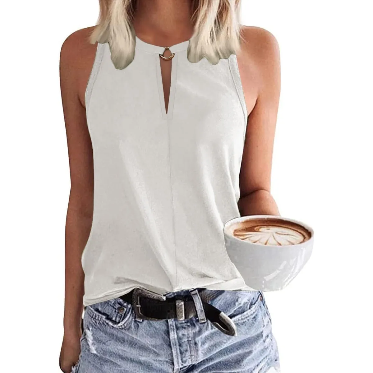 Tanmolo Tops Damen Tank Top Sommer Oberteile Neckholder | Ärmelloses Blusentop, V-Ausschnitt, Leichtes Sommer T-Shirt, …