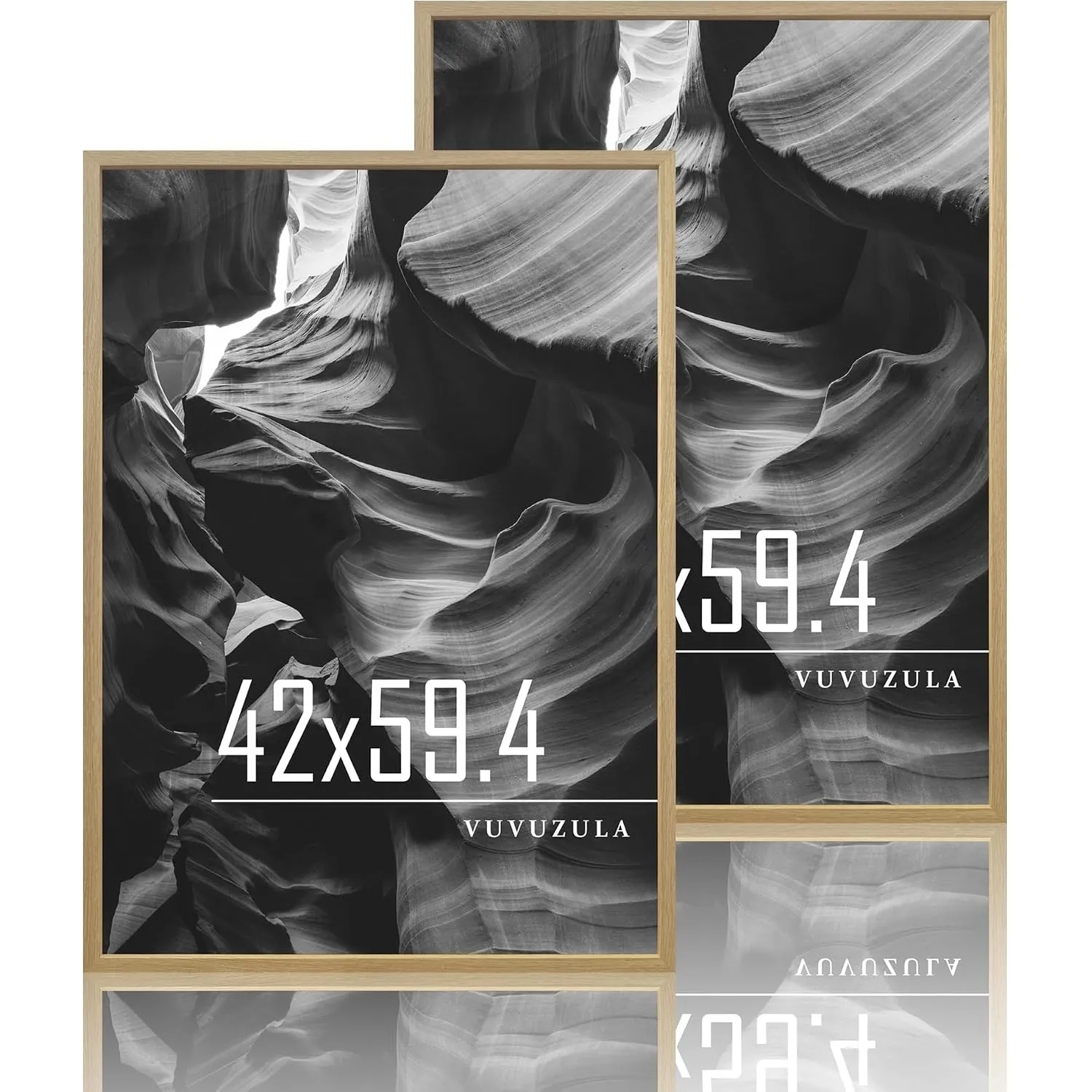 VUVUZULA Bilderrahmen A2 Holzrahmen Holz 42x59.4cm Fotorahmen Eiche 2er Set MDF Rahmen DIN A2 für Poster Natur