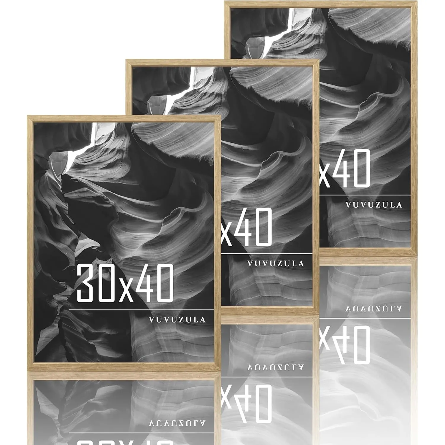 VUVUZULA Bilderrahmen 30x40cm Holz Holzrahmen 3er Set Eiche Fotorahmen MDF Rahmen Natur