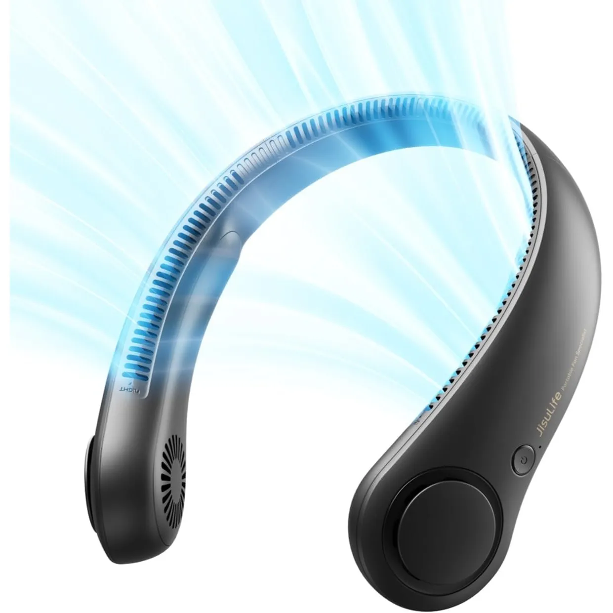 JISULIFE Tragbarer Nackenventilator, Hals-Ventilator ohne Flügel, 5 Geschwindigkeiten, 4000 mAh Batteriebetriebener tra…