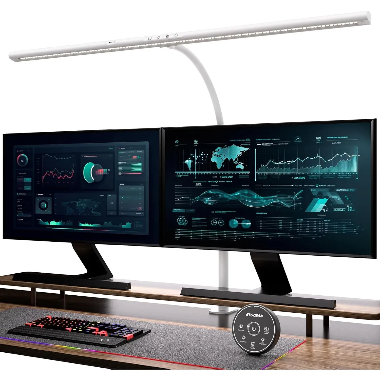EYOCEAN Schreibtischlampe LED mit Gestensteuerung & Fernbedienung, 24W 80CM Klemmbare Schreibtischlampen, Dimmbare Eins…