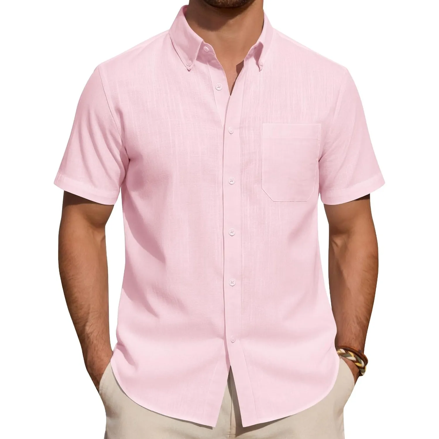 J.VER Leinenhemd Herren Kurzarm Hemd Sommer Freizeithemden Herren Casual Beach Shirts Regular Fit Männer Leinen Hemd Bu…
