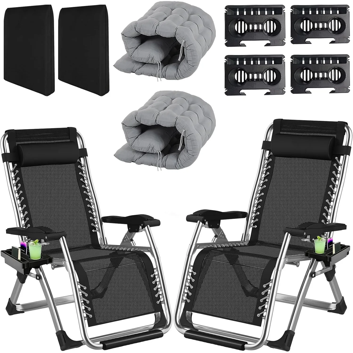 Fiutazge 2er Set Sonnenliege Klappbar Liegestuhl Grau 72cm Breit,Verstellbare Rückenlehne,Tragfähigkeit 240kg,mit Kisse…