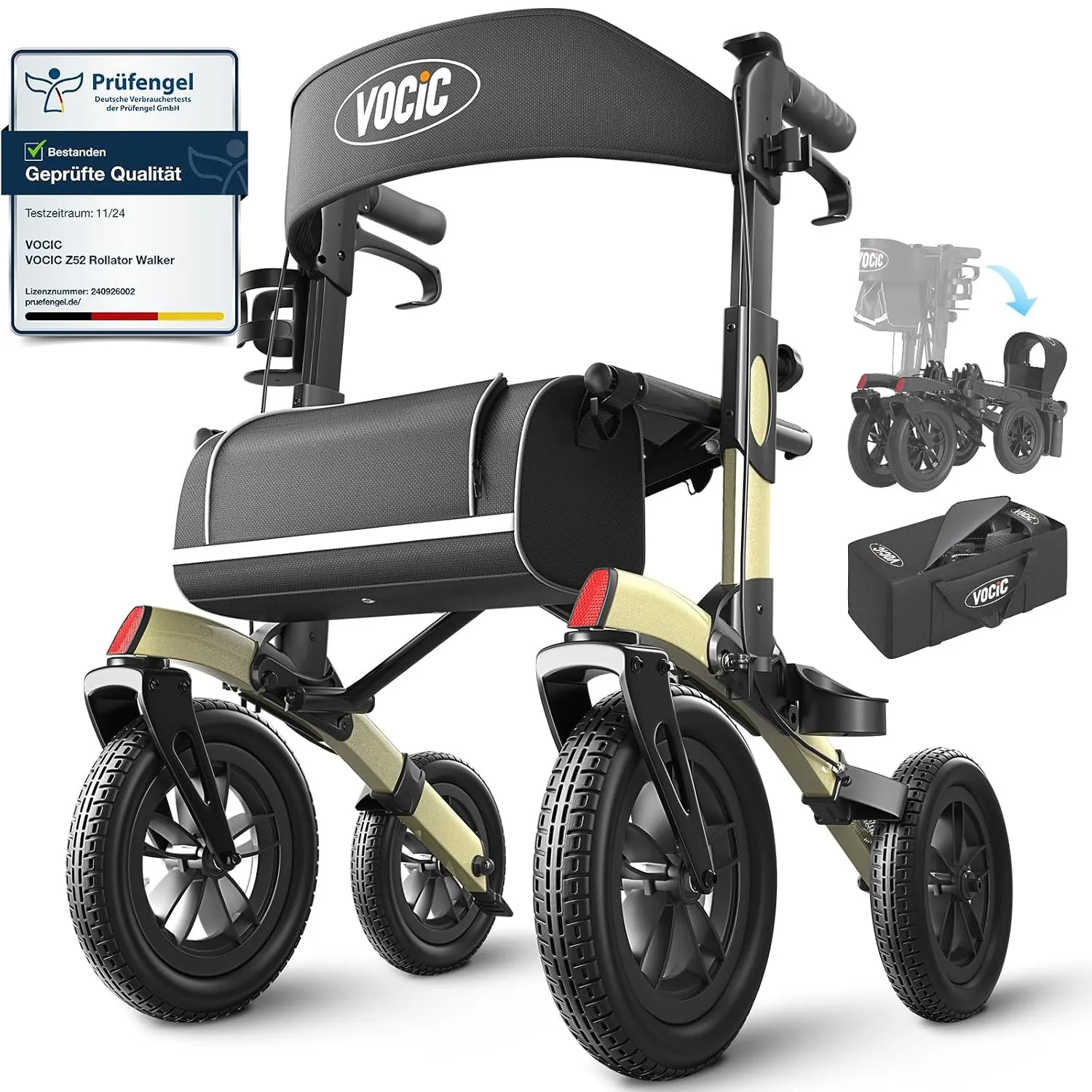 VOCIC Rollator Faltbar und Leicht mit Sitz Z52 Outdoor Walker Allen Gelände