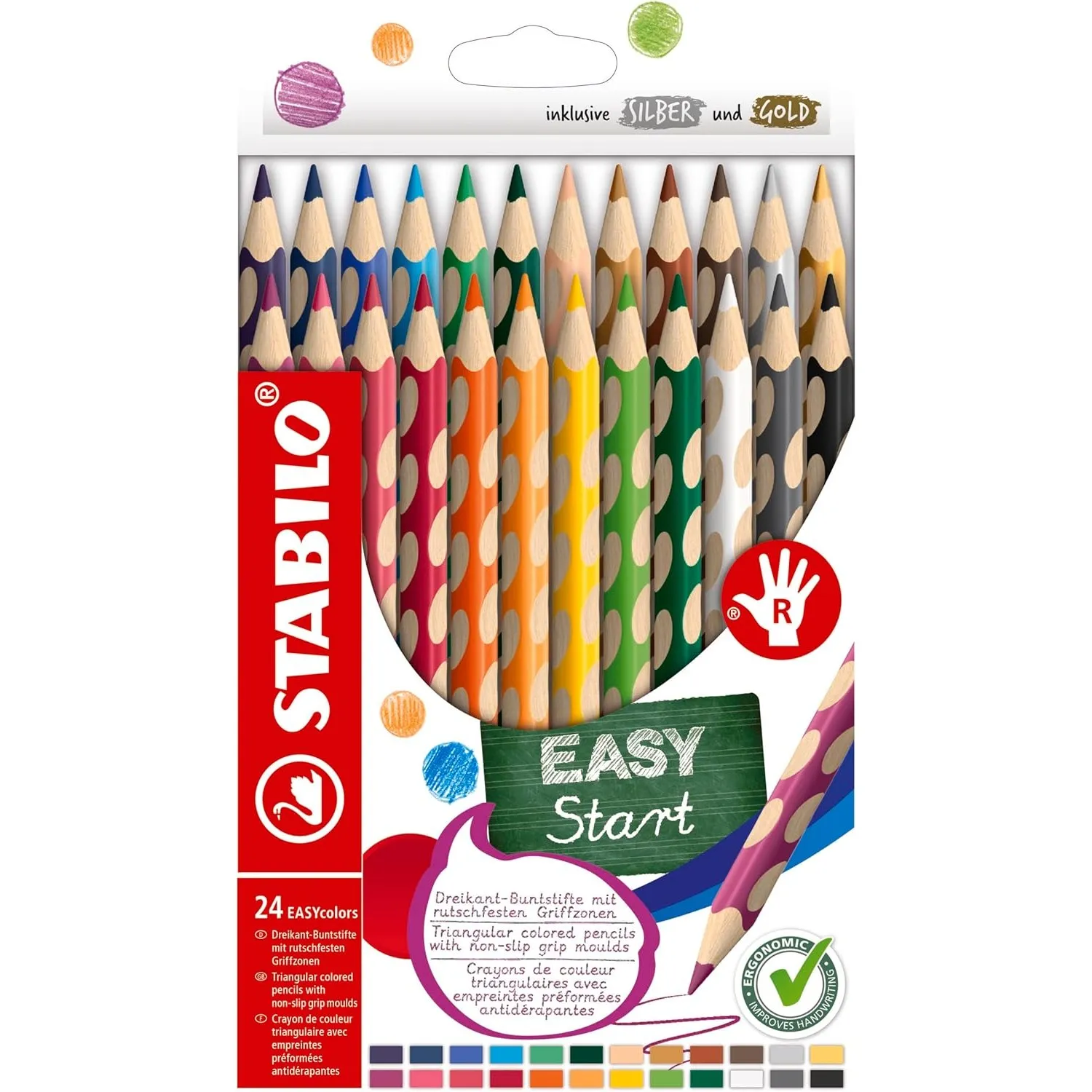 STABILO - Ergonomischer Buntstift für Rechtshänder - EASYcolors - 24er Pack