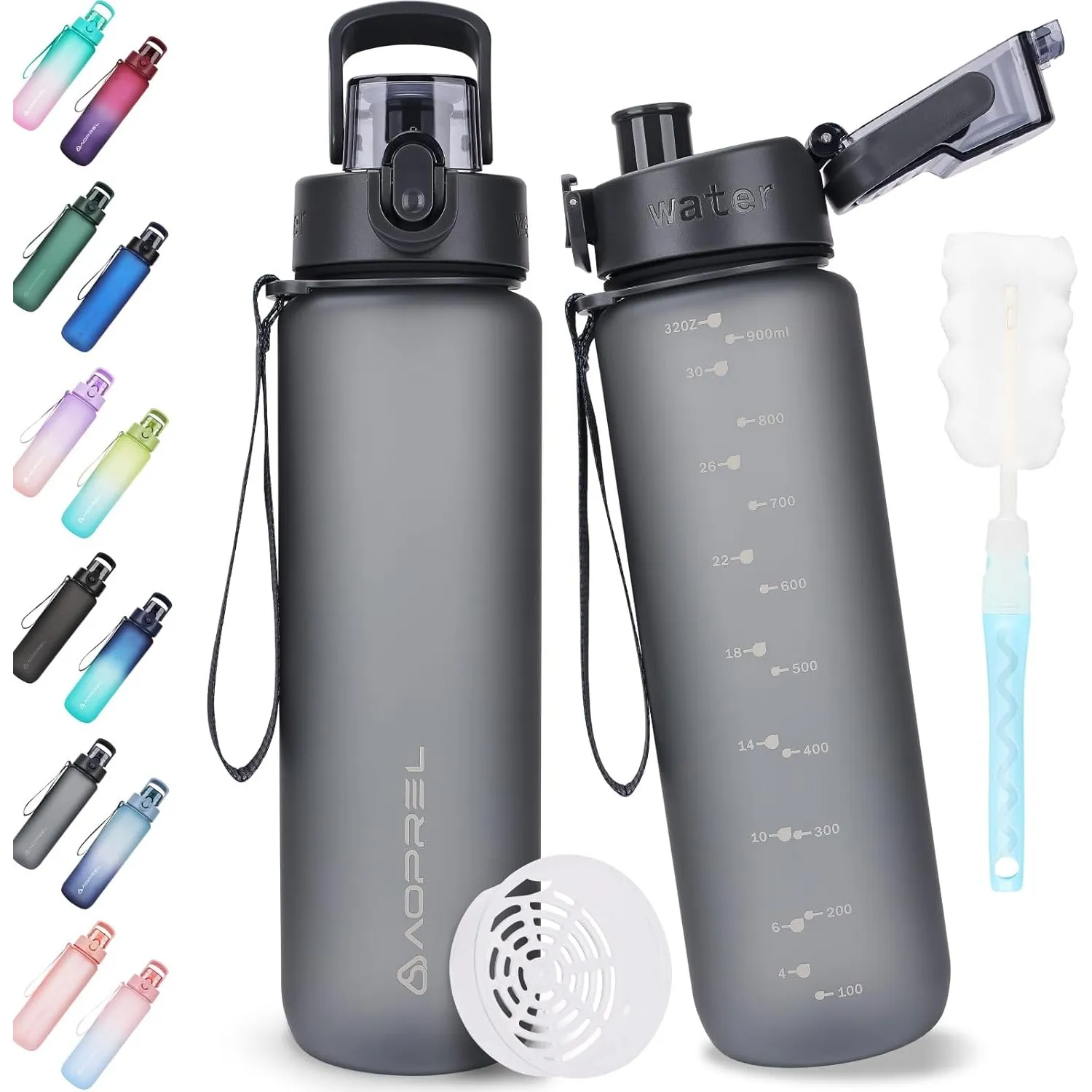 AOPREL Trinkflasche 1L Tritan BPA-Frei Wasserflasche Mit Filter | Auslaufsicher Trinkflasche Sport mit Bürste Auslaufsi…