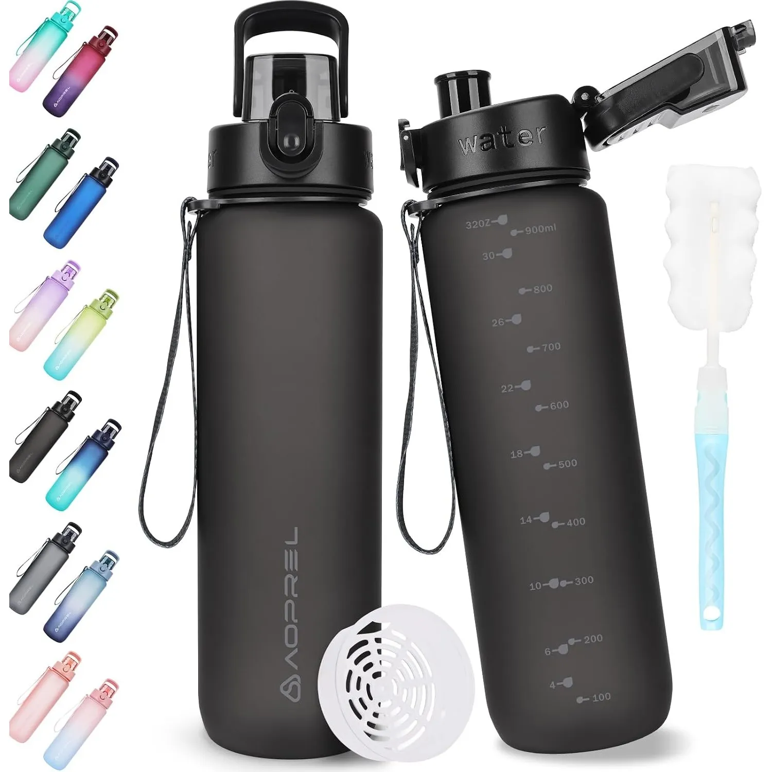AOPREL Trinkflasche 1L Tritan BPA-Frei Wasserflasche Mit Filter | Auslaufsicher Trinkflasche Sport mit Bürste Auslaufsi…