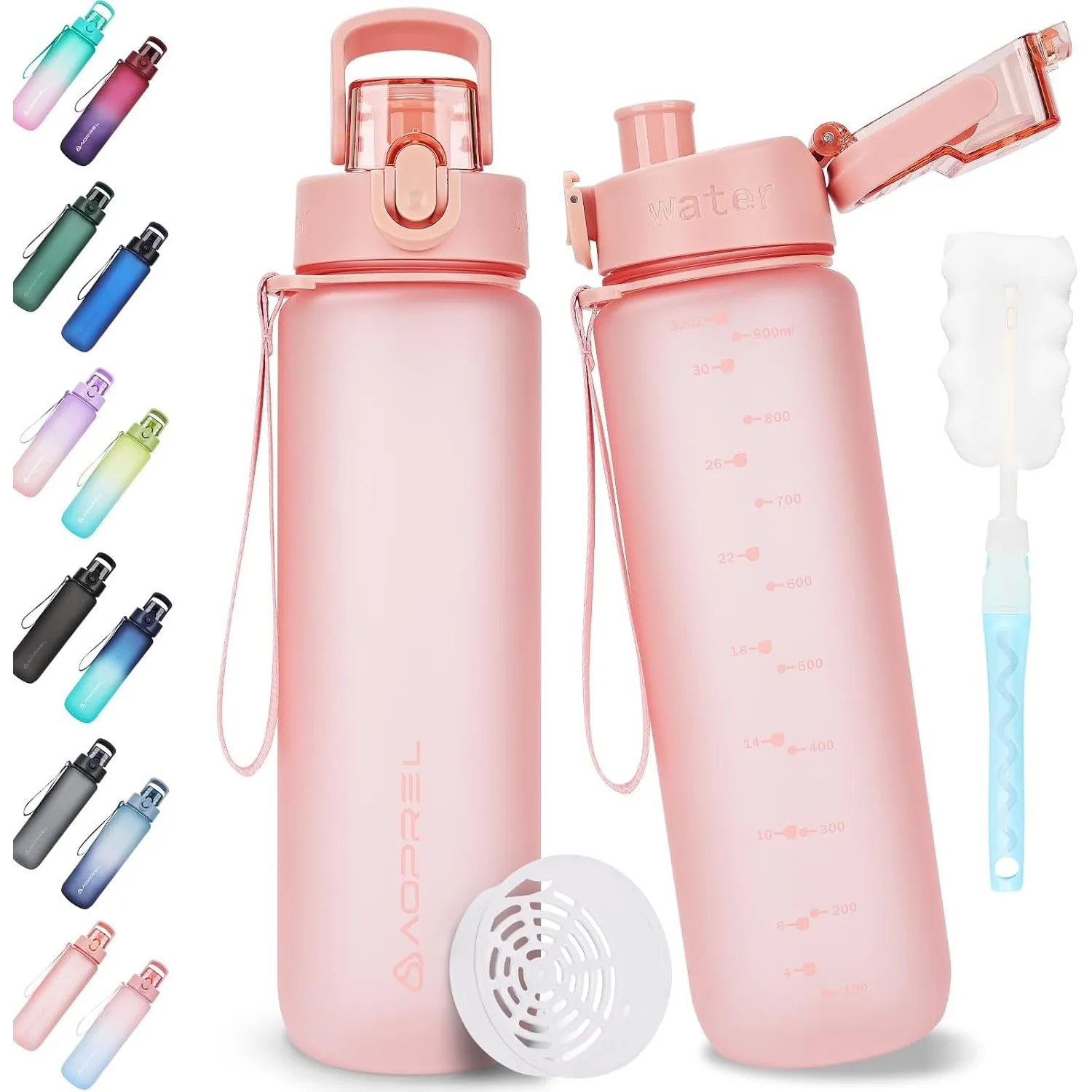 AOPREL Trinkflasche 1L Tritan BPA-Frei Wasserflasche Mit Filter | Auslaufsicher Trinkflasche Sport mit Bürste Auslaufsi…