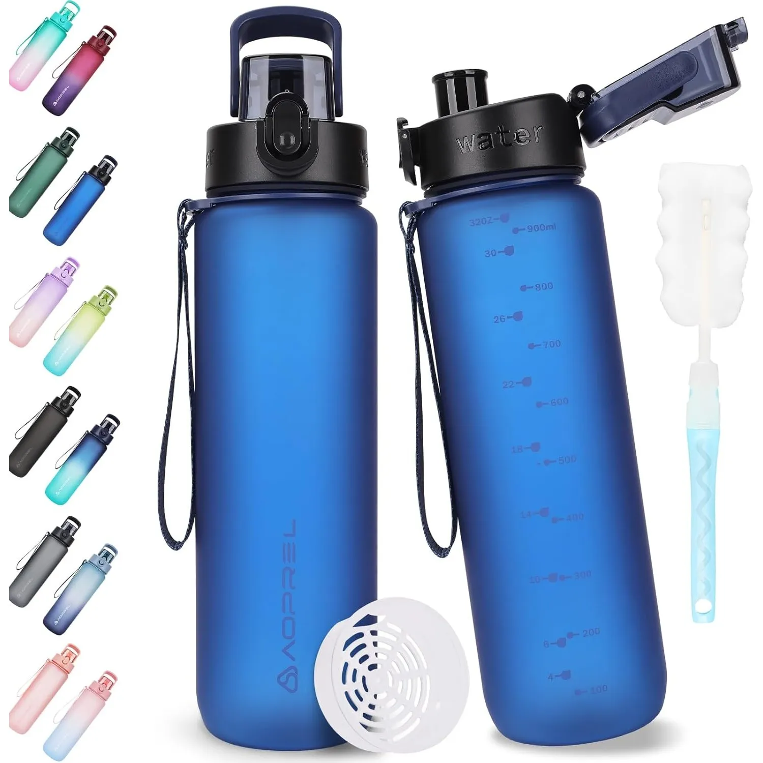 AOPREL Trinkflasche 1L Tritan BPA-Frei Wasserflasche Mit Filter | Auslaufsicher Trinkflasche Sport mit Bürste Auslaufsi…