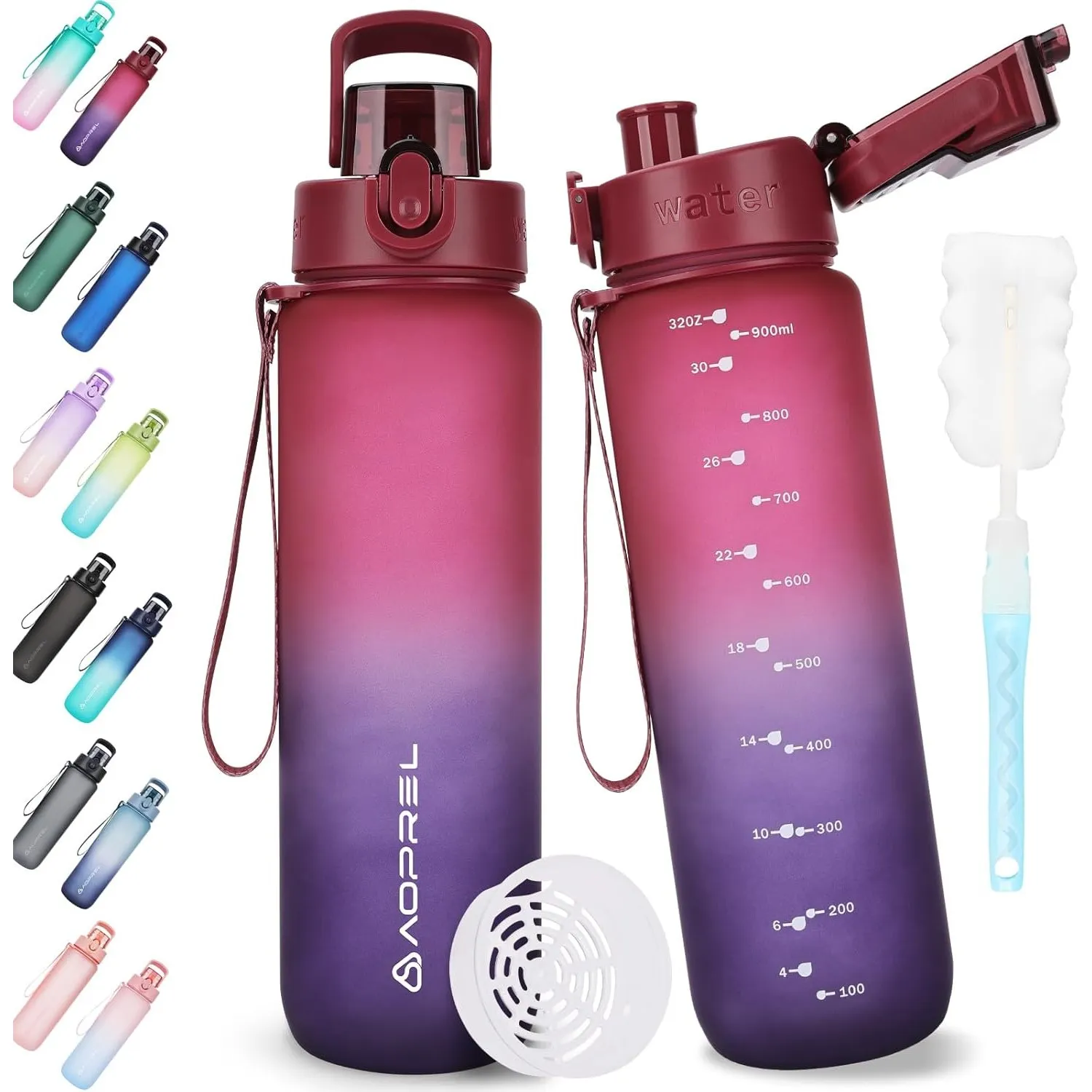 AOPREL Trinkflasche 1L Tritan BPA-Frei Wasserflasche Mit Filter | Auslaufsicher Trinkflasche Sport mit Bürste Auslaufsi…