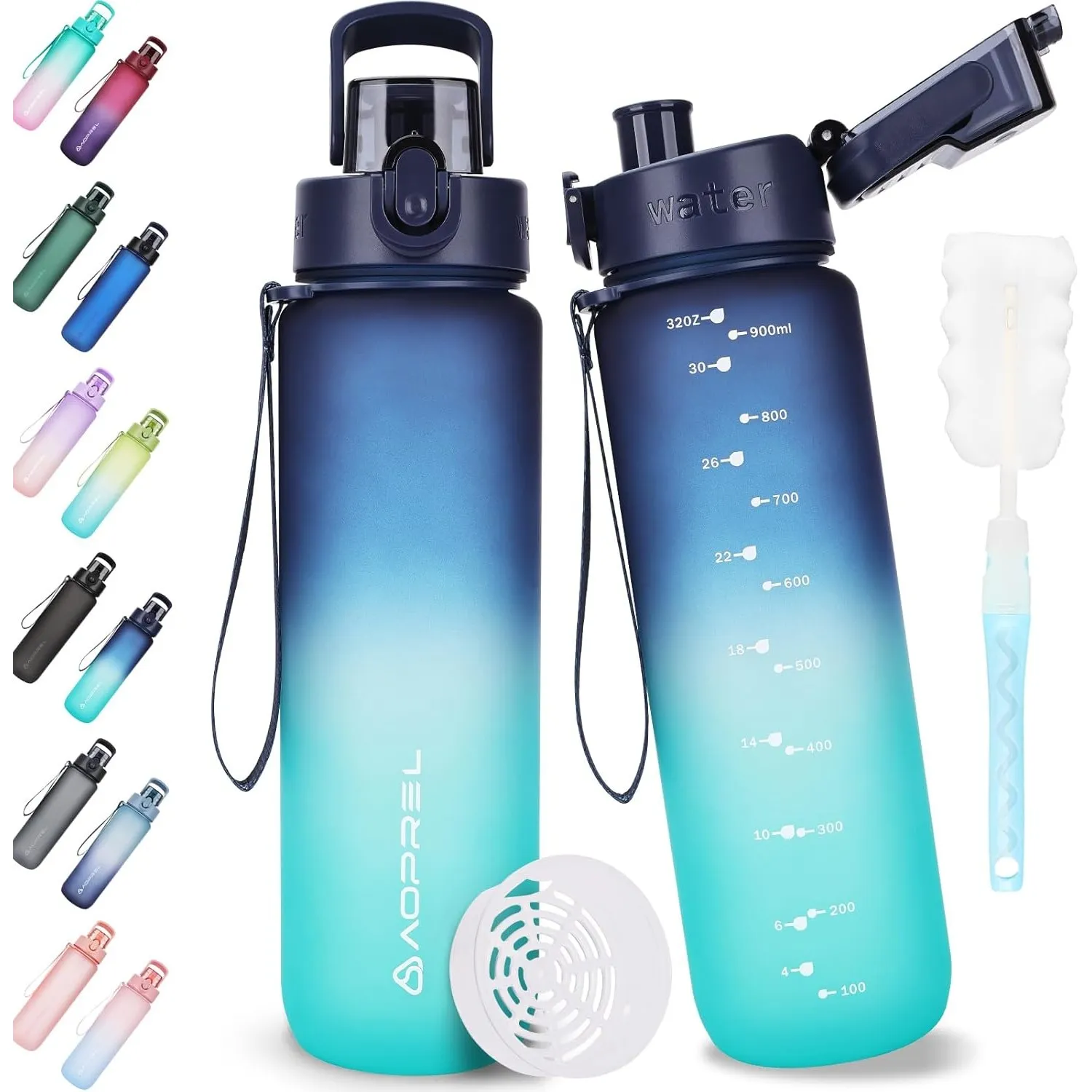 AOPREL Trinkflasche 1L Tritan BPA-Frei Wasserflasche Mit Filter | Auslaufsicher Trinkflasche Sport mit Bürste Auslaufsi…