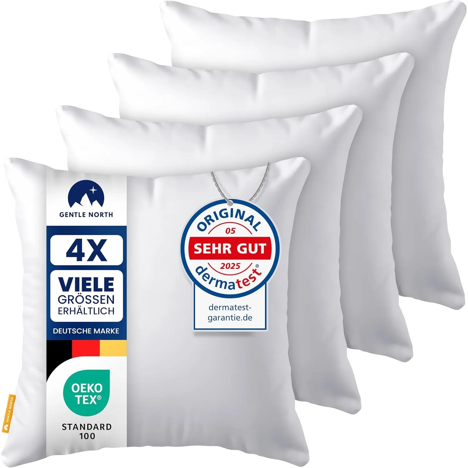 Gentle North Kopfkissen (50x50 cm groß) - 4er Set Kissen für Bett und als Dekokissen - Mit Reißverschluss für Füllung -…