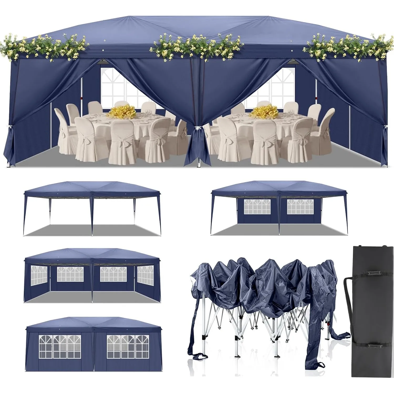 LEADZM Pavillon 3x6m Garten Faltpavillon mit 6 Seitenteilen,Blau | Wasserdicht ,Winterfest,Höhenverstellbar,UV Schutz 5…