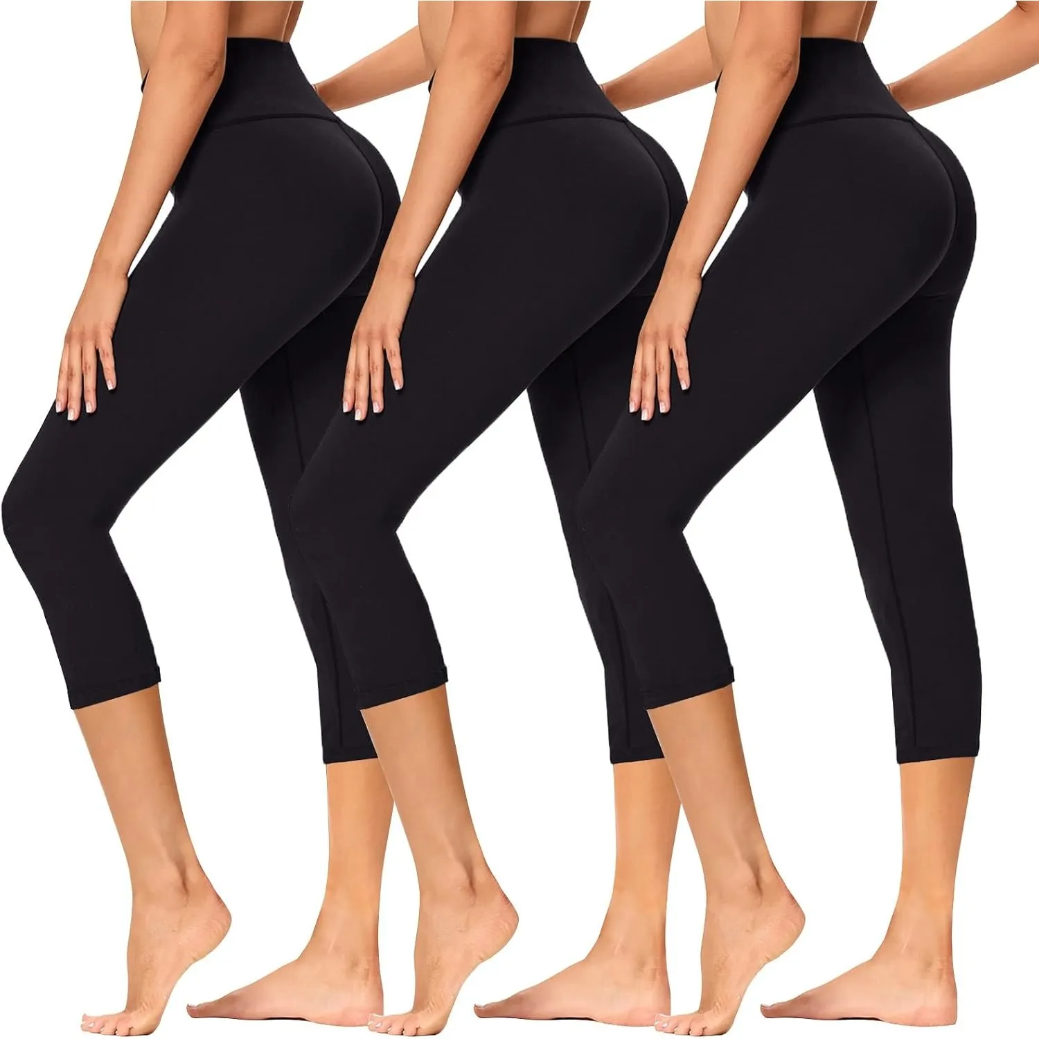 TNNZEET 3er Pack Capri Leggings Damen 3/4 High Waist Sommer für Sport | Bequeme 7/8 Caprihose Elastisch Dreiviertel Leg…