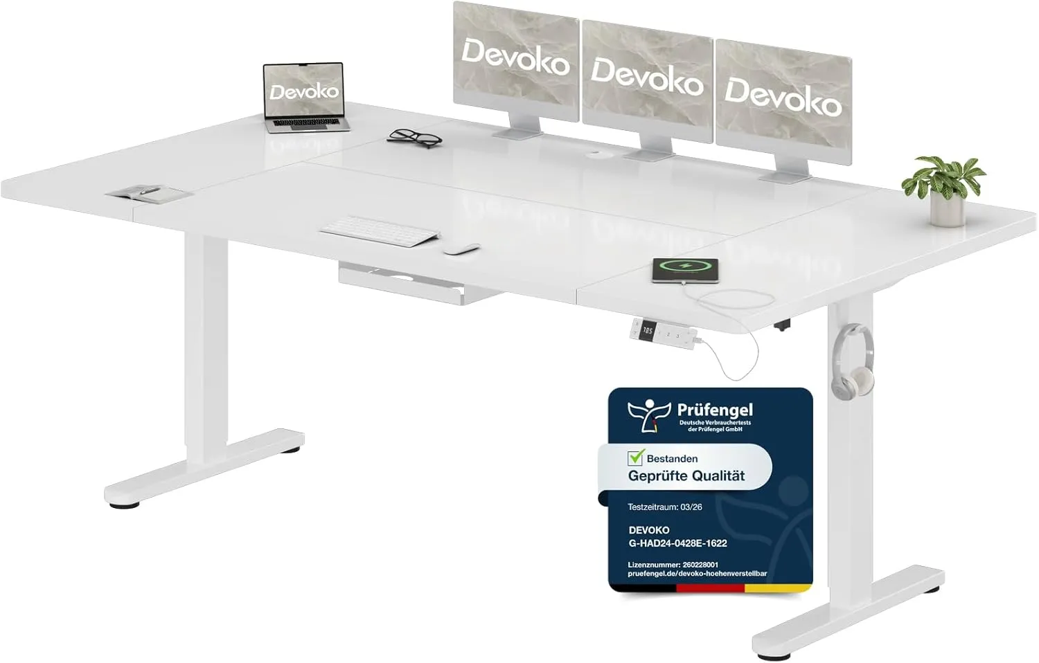 Devoko Höhenverstellbarer Schreibtisch 200x100cm mit Typ-C Ladeanschluss, Schreibtisch Höhenverstellbar Elektrisch, Mob…