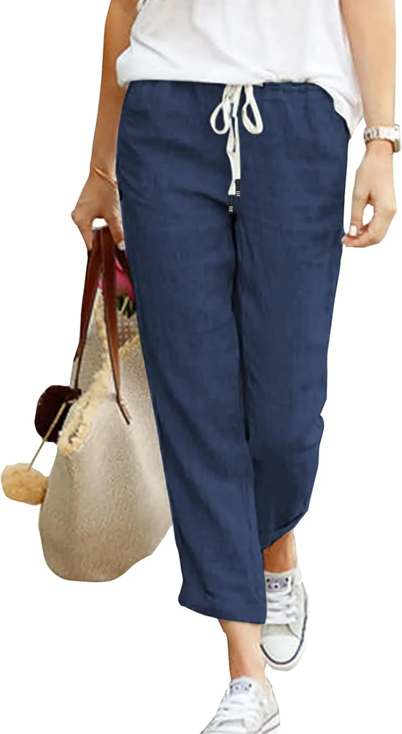 Women's Linen Summer Trousers 7/8 Casual Lightweight Cotton Linen Trousers Fabric Trousers Comfortable Airy Leisure Tro…
