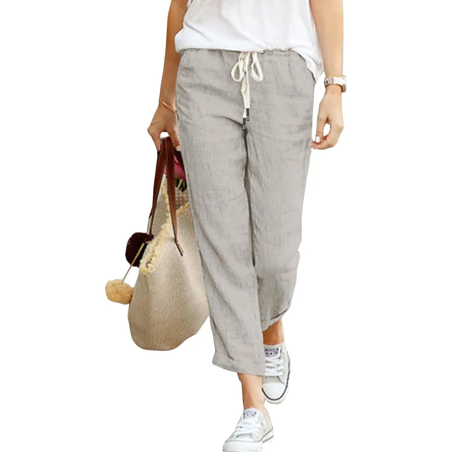 Hose Damen Leinen Sommerhose 7/8 Casual Leichte Baumwolle Leinenhose Stoffhose Bequeme Luftige Freizeithose Strandhose …
