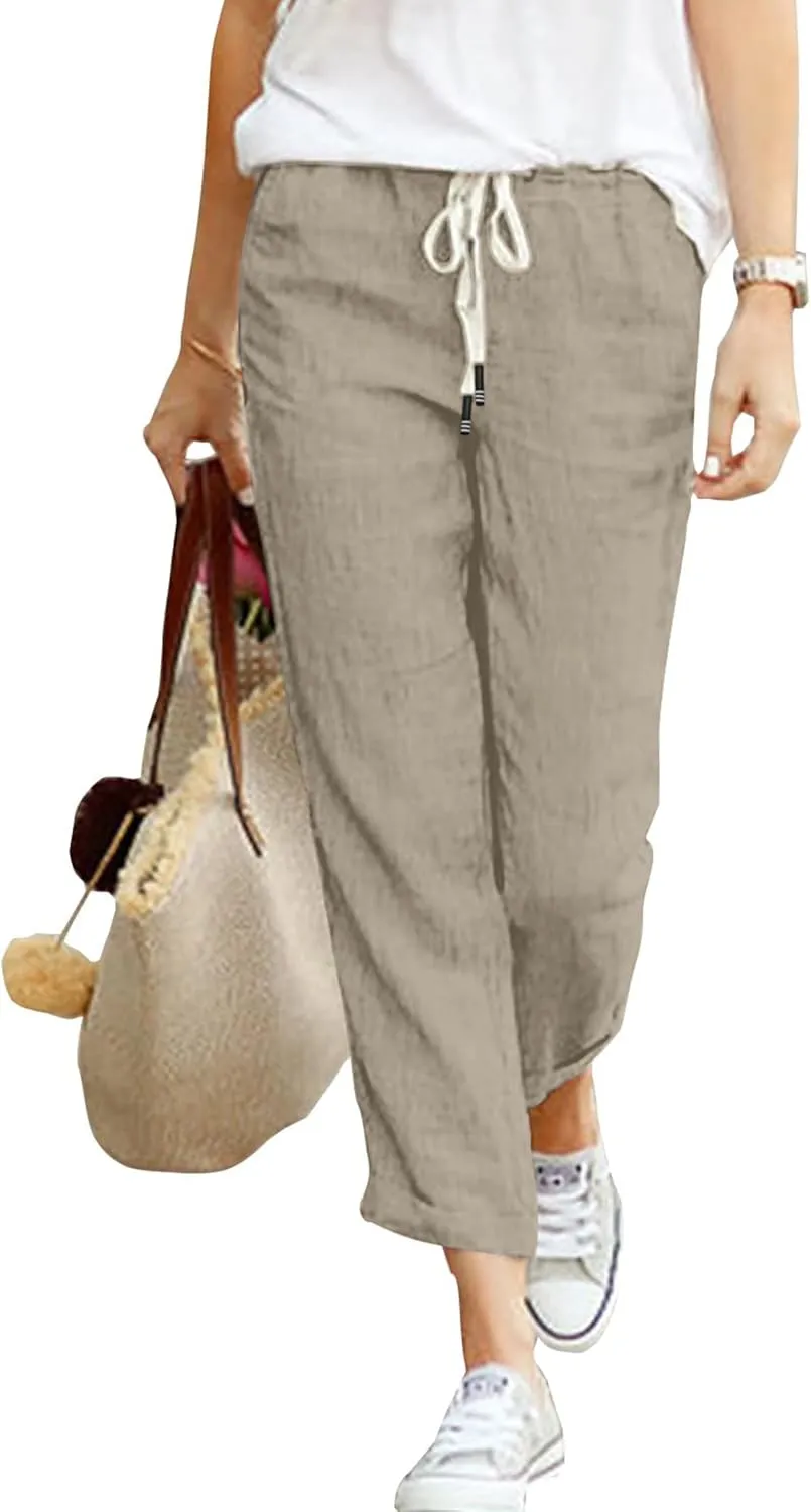 Women's Linen Summer Trousers 7/8 Casual Lightweight Cotton Linen Trousers Fabric Trousers Comfortable Airy Leisure Tro…