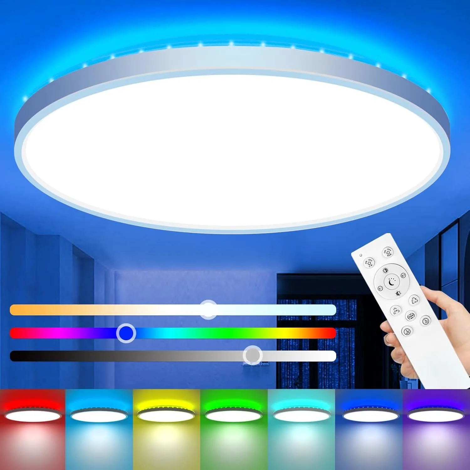 zemty 36W 3600LM LED Deckenleuchte Dimmbar, 39CM RGB Farbwechsel Deckenlampe 3000K-6500K, Wasserfest Flach Badlampe Dec…