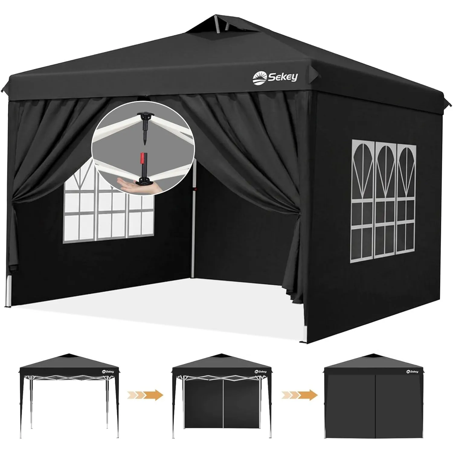 Sekey Pop Up Pavillon Wasserdicht Stabil Winterfest mit Seitenwänden, Faltpavillon 3 x 3 m, Camping Pavillion Faltbar P…